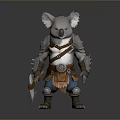 Koala Game Movie Character Wearing Armor Holding Axe Adventurous 3D Design