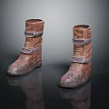 Vintage Brown Leather Boots with Distressed Finish and Buckle Straps