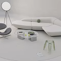 Modern White Curved Sofa And Glass Coffee Table Set With Accent Chair And Floor Lamp