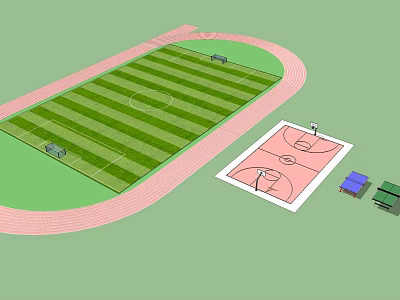 Sports Stadium Facility With Football Field Running Track Basketball Court And Seats 3d model