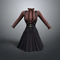 Vintage Women's Striped High Neck Dress With Button Details And Black Skirt