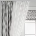 Modern Window Curtains With Black White Chevron Pattern Sheer Panels And Valance 3d model