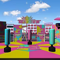 Vibrant Happy Challenge Camp Space Featuring Colorful Floor Punching Bags And Decorative Walls