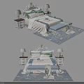 Elegant Double Bed Interior With White Bedding Green Pillows Bedside Tables And Bench 3d model
