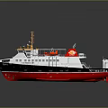Modern 3D Rendered Ship With White Red Black Hull Green Deck And Yellow Superstructure