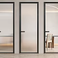 Modern Hinged Doors With Black Frames Featuring Ribbed Frosted And Clear Glass 3d model