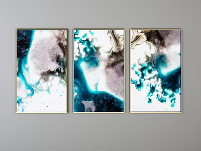 Modern Abstract Paintings With Teal Blue White Fluid Color Patterns For Wall Decor 3d model