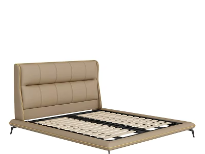 Modern Minimalist Double Bed With Leather Upholstered Headboard And Slat Support Base 3d model