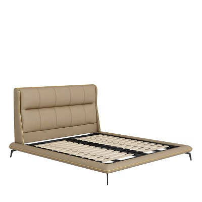 Modern Minimalist Double Bed With Leather Upholstered Headboard And Slat Support Base 3d model