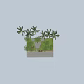Rural Landscape Featuring Bamboo Grove Stone Path Lanterns and Green Plants
