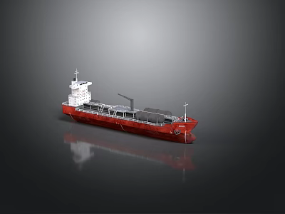 Red Cargo Ship Model With White Superstructure On Dark Background 3d model