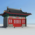 Traditional Chinese Ancient Architecture With Red Doors Black Roof And Colorful Decorations
