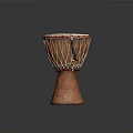 Handmade Wooden Djembe Drum With White Head Red Rim And Carved Base For Home
