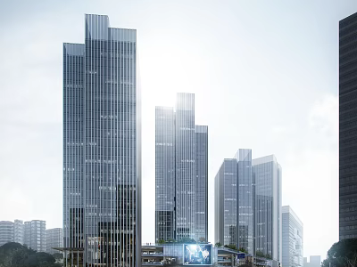 Modern High Rise Office Building With Glass Curtain Wall And Urban Landscape 3d model