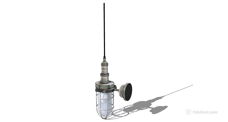Industrial Style Pendant Light With Metal Frame And Clear Glass Shade 3d model 