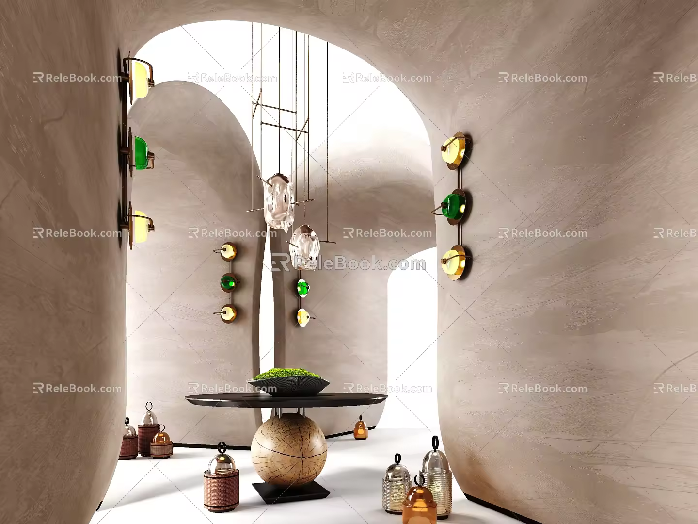 Ornaments combination indoor most view device flower several potted cut book chandelier chair bookcase screen 3d model