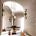 Ornaments combination indoor most view device flower several potted cut book chandelier chair bookcase screen 3d model