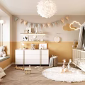 Cozy Kids Room Interior Design With Canopy Crib Stuffed Toys Cloud Decor And Bunting Flags