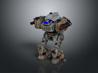 Heavy Duty Mechanical Robot Character With Gray Armor And Blue Screen 3d model