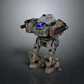 Heavy Duty Mechanical Robot Character With Gray Armor And Blue Screen
