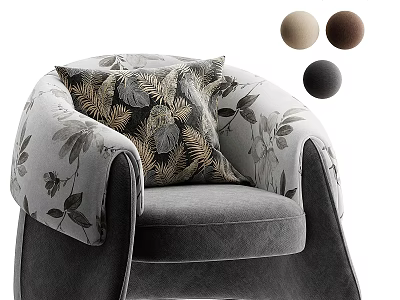 Modern Floral Print Upholstered Single Sofa With Decorative Pillow And Multiple Color Options For Home 3d model
