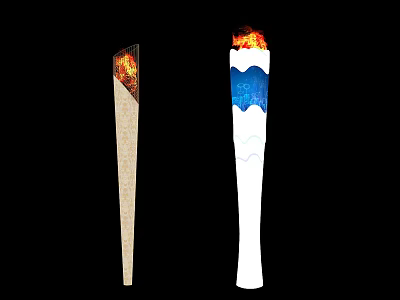 Sports Equipment Olympic Torch with Brown White Design Blue Wave Pattern and Burning Flame 3d model