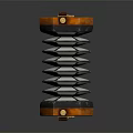 Vintage Hexagonal Accordion Musical Instrument Featuring Orange Black Carved Patterns And Sound Holes