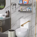 Modern Bathroom Interior Featuring White Toilet With Brass Handle And Marble Wall Design