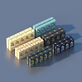 Colorful Mahjong Tiles With Multiple Color Variations Arranged In Display Rows 3d model