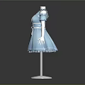 Light Blue Short Sleeve Dress on Mannequin with Belt and Layered Skirt Design