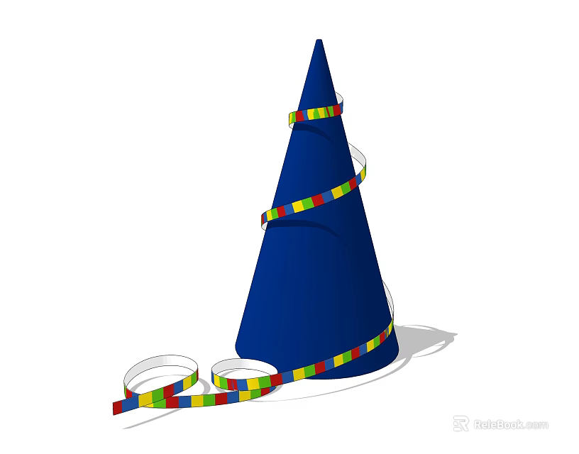 Decorative Ornament Set With Blue Cone Wrapped Colorful Ribbons And Scattered Ribbons 3d model 
