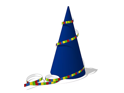Decorative Ornament Set With Blue Cone Wrapped Colorful Ribbons And Scattered Ribbons 3d model