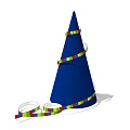 Decorative Ornament Set With Blue Cone Wrapped Colorful Ribbons And Scattered Ribbons
