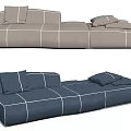 Modern Sectional Sofa With Grid Pattern And Cushions In Gray Blue 3d model