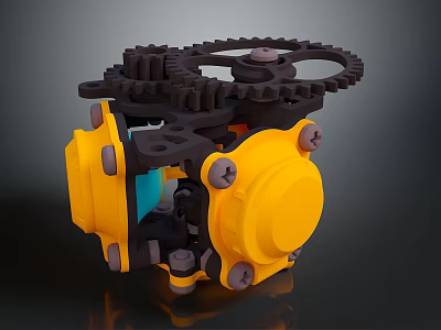 Mechanical Gear Assembly With Yellow Components Black Frame And Metal Bolts 3d model