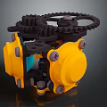 Mechanical Gear Assembly With Yellow Components Black Frame And Metal Bolts