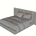 Modern Minimalist Double Bed With Upholstered Headboard Light Gray Sheets And Pillows 3d model