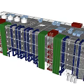 Industrial Factory Building Multi Level Metal Framework with Roof Storage Tanks Piping Systems and Platforms