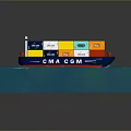 CMA CGM Container Ship Model With Colorful Containers On Blue Water Base