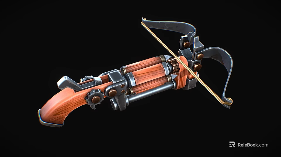 Mechanical Crossbow Weapon Featuring Wooden Grip Metal Components And Bowstring Structure Design 3d model 