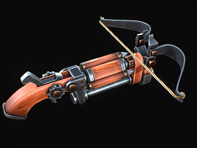 Mechanical Crossbow Weapon Featuring Wooden Grip Metal Components And Bowstring Structure Design 3d model