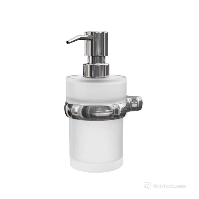 White Soap Dispenser For Daily Washing With Silver Pump And Mounting Bracket 3d model 