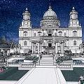 Ancient Architecture Featuring Dome Ornate Garden Fountains And Starry Sky