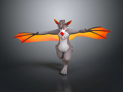 Game Movie Character 3D Model Gray Body White Belly Orange Wings Horns Red Eyes 3d model