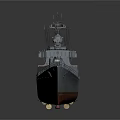 Large Gray Naval Warship With Red Bottom And Military Equipment On Deck