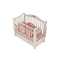 White Kids Bed with Railing Pink and Red Checkered Pillows and Storage Drawer