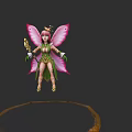 Fantasy Game Fairy Character With Pink Hair Pink Wings Green Outfit And Golden Staff
