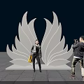 Large White Petal Shaped Illuminated Outdoor Sculpture With People Taking