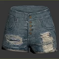 Blue Denim Shorts With Distressed Rips Button Details And Front Pockets