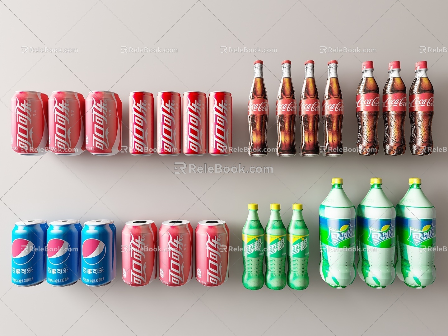 Beverage Coke Sprite Soda Cans Cans Bottles Coke Bottles Beverage Drinks Fanta 3d model